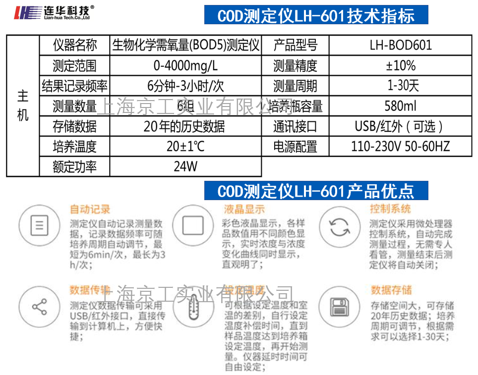 聯(lián)華科技LH-BOD601產品技術參數(shù)